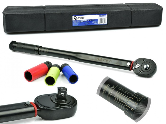 Set cheie dinamometrica 1/2&quot; 28-210Nm cu prize din aluminiu, Geko G10068