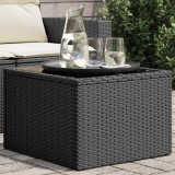 Masa gradina vidaXL, poliratan negru, blat sticla securizata, 55x55x37 cm, exterior, cafea, terasa