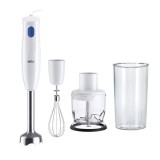 Mixer vertical Braun MQ10.202M, 450 W, 1 viteza, Pahar gradat 600ml, Tocator 350ml, Tel otel, Culoare Alb/Albastru