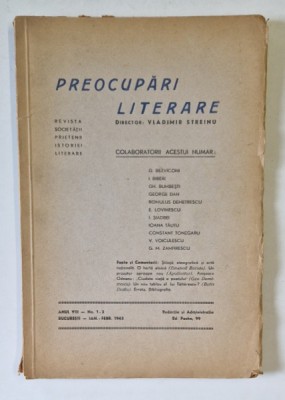 PREOCUPARI LITERARE , ANUL VIII , NUMERELE 1 - 2 , IANUARIE - FEBRUARIE , 1943 foto