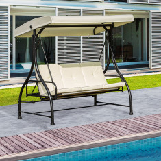 Outsunny Leagan Recliner de Gradina cu Acoperis Parasolar pentru 3 Persoane, 196 x 117 x 178cm Crem