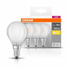 Set 3 becuri Led Osram, E14, , 4W, 470 lumeni, lumina calda(2700K), durata de viata 10.000 ore, clasa energetica A++ foto