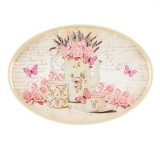 Tava ovala pentru servire, Design Floral, Roz,38x26x3 cm, Oem