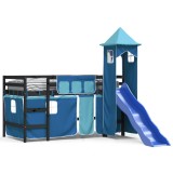 Cumpara ieftin Pat etajat de copii cu turn albastru 80x200 cm lemn masiv pin
