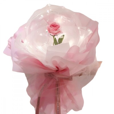 Trandafir in balon led cu lumini, flippy, tip buchet, diametru 35 cm, roz foto