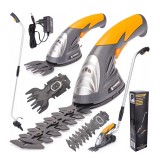 Foarfeca electrica acumulator Powermat 7.2V, 2 in 1, tuns iarba/gard viu, lame 83/120mm, Li-Ion, 60min