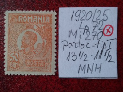 1920- Romania- Ferd. b. mic Mi270-portoc.tip I-MNH foto