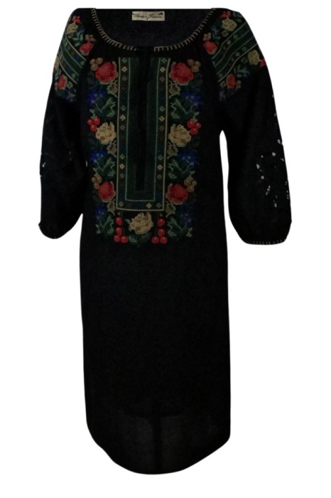 Rochie traditionala R24, negru/albastru , marimea M
