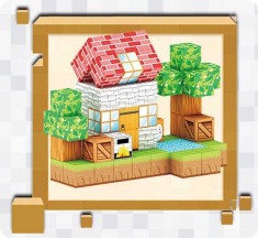 Set cuburi magnetice Minecraft 64 piese, casuta cu gradina si animale