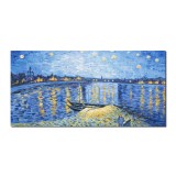 Tablou celebru pictat manual, Noapte instelata peste Ron, 120x60cm ulei pe panza, reproducere Vincent van Gogh
