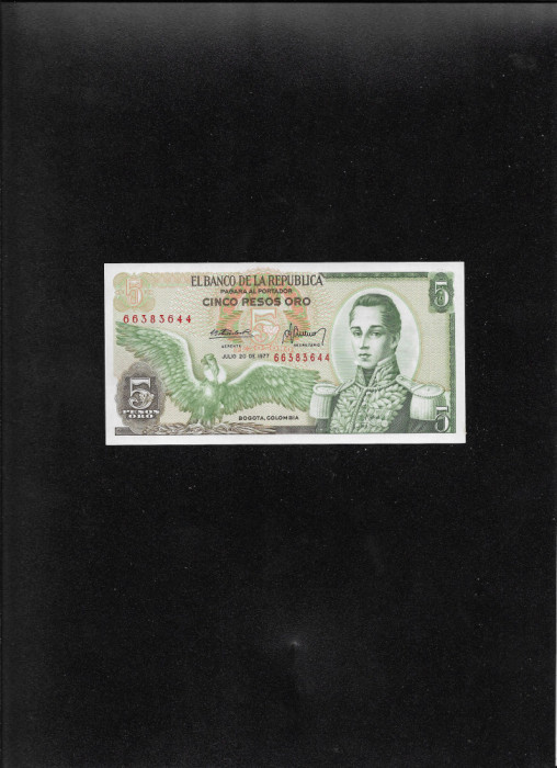 Columbia 5 pesos oro 1977 unc seria66383644