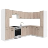 Praktik 390 unitate de bucătărie de colț cu carcasă albă, față din stejar sonoma