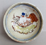 Castron smaltuit din ceramica pictata la interior, olarit traditional 80 ani
