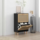 VidaXL Pantofar, negru, 52x25x80 cm, lemn prelucrat și ratan natural