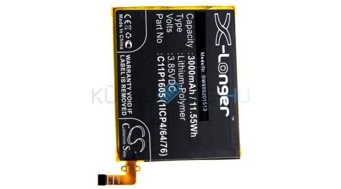 Baterie de telefon mobil VHBW Asus C11P1605 (1ICP4/64/76) - 3000mAh, 3.85V, Li-polymer