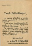 A4594N Cenzura militară rom&acirc;nească Arad 1920 Nicolae Mihulin fluturaș de raritate extremă anunț&acirc;nd permisiunea de reapariție a ziarului Aradi K&ouml;zl&ouml;ny