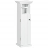 Kleankin Dulap Baie cu Suport H&acirc;rtie Igienică MDF 21.5x17.8x66.5cm Alb | Aosom Romania