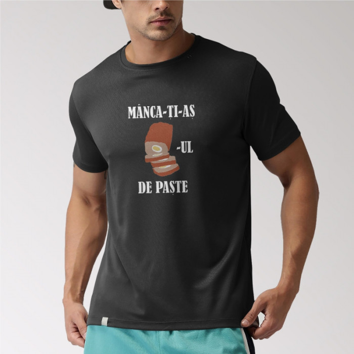 Tricou personalizat barbat &quot;MANCA-TI-AS DROBUL DE PASTE&quot;, Negru, Bumbac, Marime L
