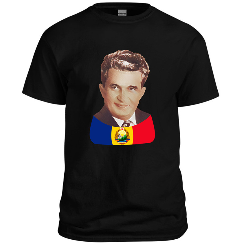 Tricou Nicolae Ceausescu portret oficial cu drapel tricolor si stema RSR  (XL), Negru | Okazii.ro