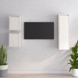 Comode TV, 3 buc., alb, lemn masiv de pin