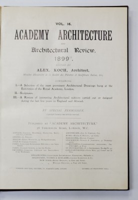 ACADEMY ARHITECTURE and ARCHITECTURAL REVIEW by ALEX KOCH - 1909 foto