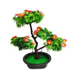 Planta artificiala cu flori BH938, arbust in ghiveci, plastic, verde + portocaliu, 29 cm