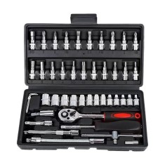 Chei tubulare Set 46 de Piese, Reparatii Auto, Prelungitoare Rigid si Flexibil, Articulatie Cardanica, Antrenor de Forta Glisant