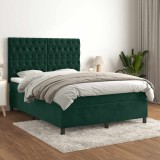 vidaXL Pat box spring cu saltea, verde &icirc;nchis, 140x190 cm, catifea 3143202