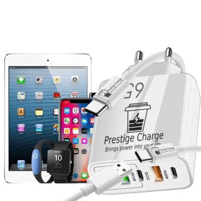 Incarcator Retea 5 Porturi, PRESTIGE CHARGE&amp;reg;, cu 2 Cabluri Incluse, Cablu USB-C la USB-C 60W + Cablu USB-A la USB-C, Fast Charge, total 65W, 3xUSB, 2x foto
