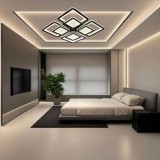 Lustra Led Moderna Neagra, Design Geometric Cu 4 Elemente , 2X52W, Lumina Reglabila 3000&ndash;6500K