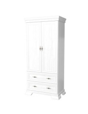 Dulap living si dormitor VMS1, 2 usi, 2 sertare, cu bara de haine, Pal Melaminat, cu elemente din MDF, Alb Antichizat