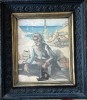 Tablou / lucrare Ioan ISAC (1885 - 1950), ulei pe carton, temă orientală, turc, Dobrogea, Balcic (?), ramă splendidă, 53x46 / 33x27, arta romaneasca, Istorice, Cerneala, Realism