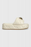 Cumpara ieftin Kurt Geiger London șlapi de piele Kensington Puff Flatform femei, culoarea bej, cu platformă 2017841109