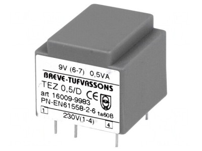 Transformator &amp;Icirc;ncapsulat 0,5VA 230VAC 9V 55,5mA PCB foto