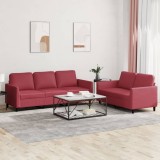 vidaXL Set de canapele cu perne, 2 piese, roșu vin, piele ecologică