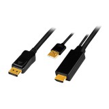 CABLU video LOGILINK, HDMI (T) 1.4 + USB (T) la DisplayPort (T) 1.2, 2m, conectori auriti, rezolutie maxima 4K (3840 x 2160) la 30 Hz, plastic, triplu