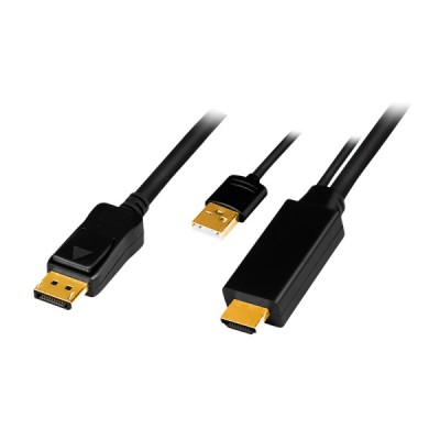 CABLU video LOGILINK, HDMI (T) 1.4 + USB (T) la DisplayPort (T) 1.2, 2m, conectori auriti, rezolutie maxima 4K (3840 x 2160) la 30 Hz, plastic, triplu foto