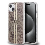 Husa pentru iPhone 15 Plus / iPhone 14 Plus - Guess Hardcase IML 4G Gold Stripe (GUHCP15MH4PSEGW) - Brown