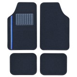 Cumpara ieftin Set Covorase Auto Universale Custo Pol New Bande, Mocheta, negru cu insertie gri si albastru, 4 buc, Universal