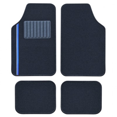 Set Covorase Auto Universale Custo Pol New Bande, Mocheta, negru cu insertie gri si albastru, 4 buc foto