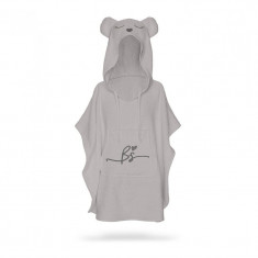 Babysteps - Prosop din fibra de bambus cu gluga si buzunar pentru bebelusi si copii, Poncho Teddy, Grey, 73x58 cm