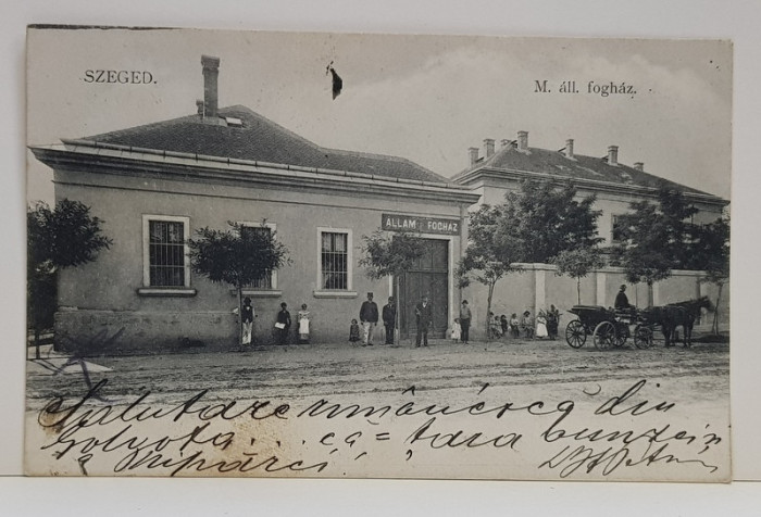 STRADA IN SZEGED , DESTINATAR TATAL LUI PETRU GROZA , ADAM , CARTE POSTALA , DATATA 1913