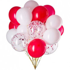 Set 15 baloane pentru petrecere, Flippy, alb/rosu, 30 cm