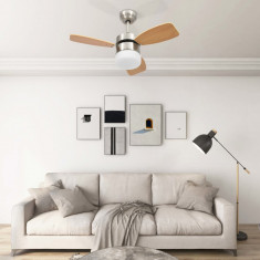 Ventilator tavan cu iluminare/telecomanda, maro deschis, 76 cm foto