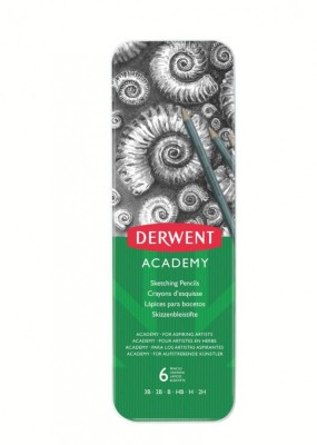 Set creioane grafit Derwent academy 3b-2h, cutie metal, 6 buc foto
