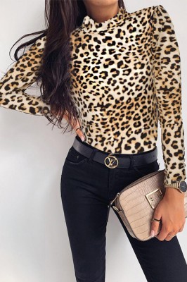 L768-99 Bluza tip body cu maneci lungi si imprimeu leopard foto
