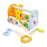 Set Cutie de Scule din Lemn cu Unelte si Accesorii pentru Copii, Dimensiuni: 21, 5 x 11, 7 x 14, 5 cm