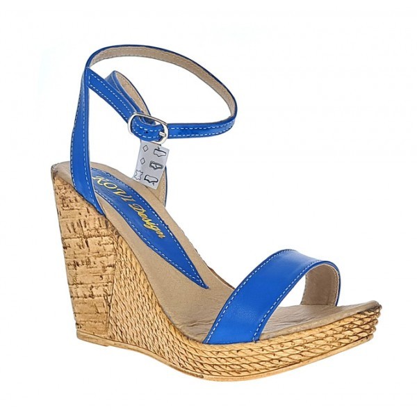 Sandale dama din piele naturala cu platforme de 10 cm - Model Albastru
