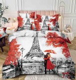 Cumpara ieftin Lenjerie pat single,bumbac finet,4 piese,cearceaf cu elastic 140x200cm,cearceaf pilota 155x205cm,2 fete de perna 55x80cm-A1245