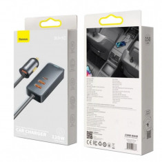 Incarcator auto, Baseus, 3 x USB, USB-C, 120 W, Gri